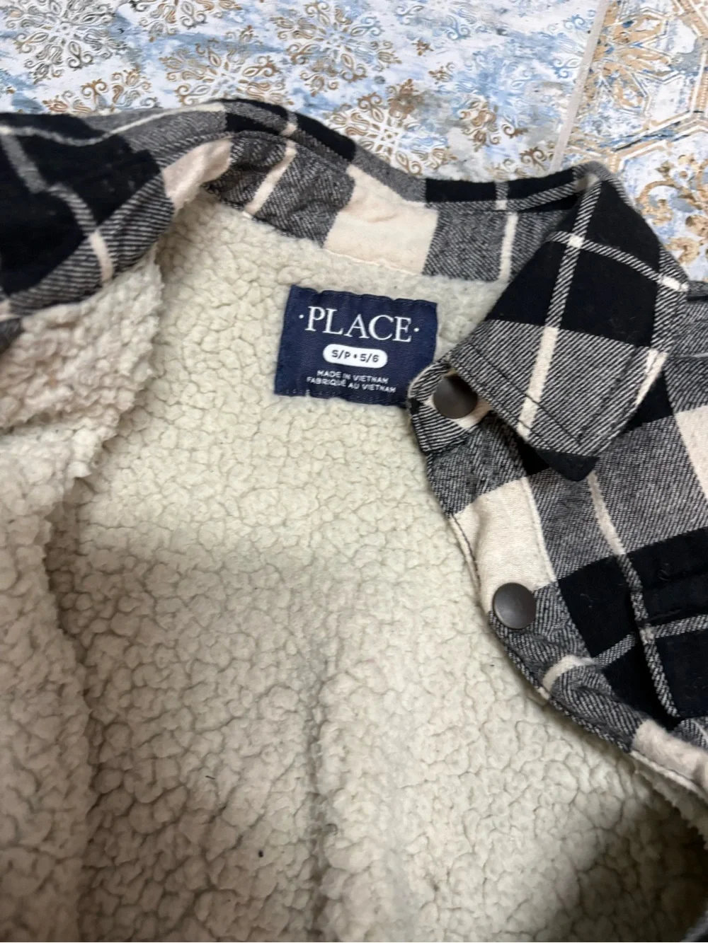 Kids Plaid Flannel Jacket - Black & White / Blue